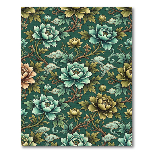 Emerald Green Floral Peony Cloud Rug