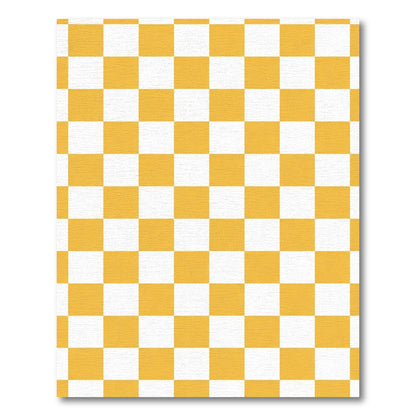 Golden White Square Checkered Rug