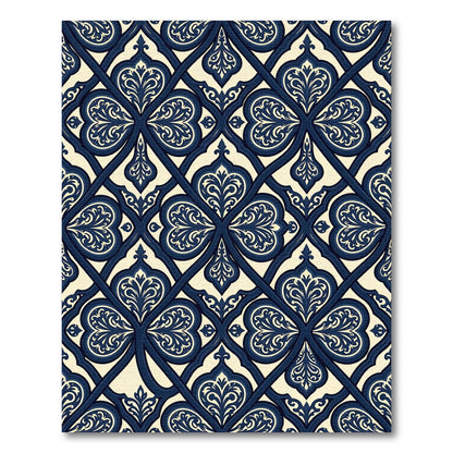 Elegant Navy Cream Damask Lattice Rug