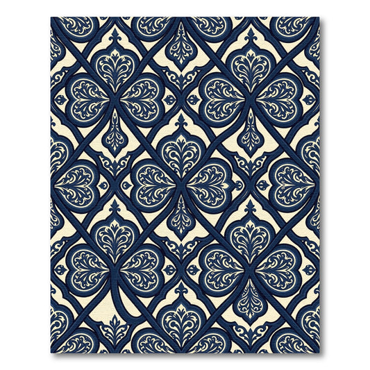 Elegant Navy Cream Damask Lattice Rug