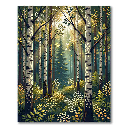 Golden Birch Forest Sunlight Dappled Rug