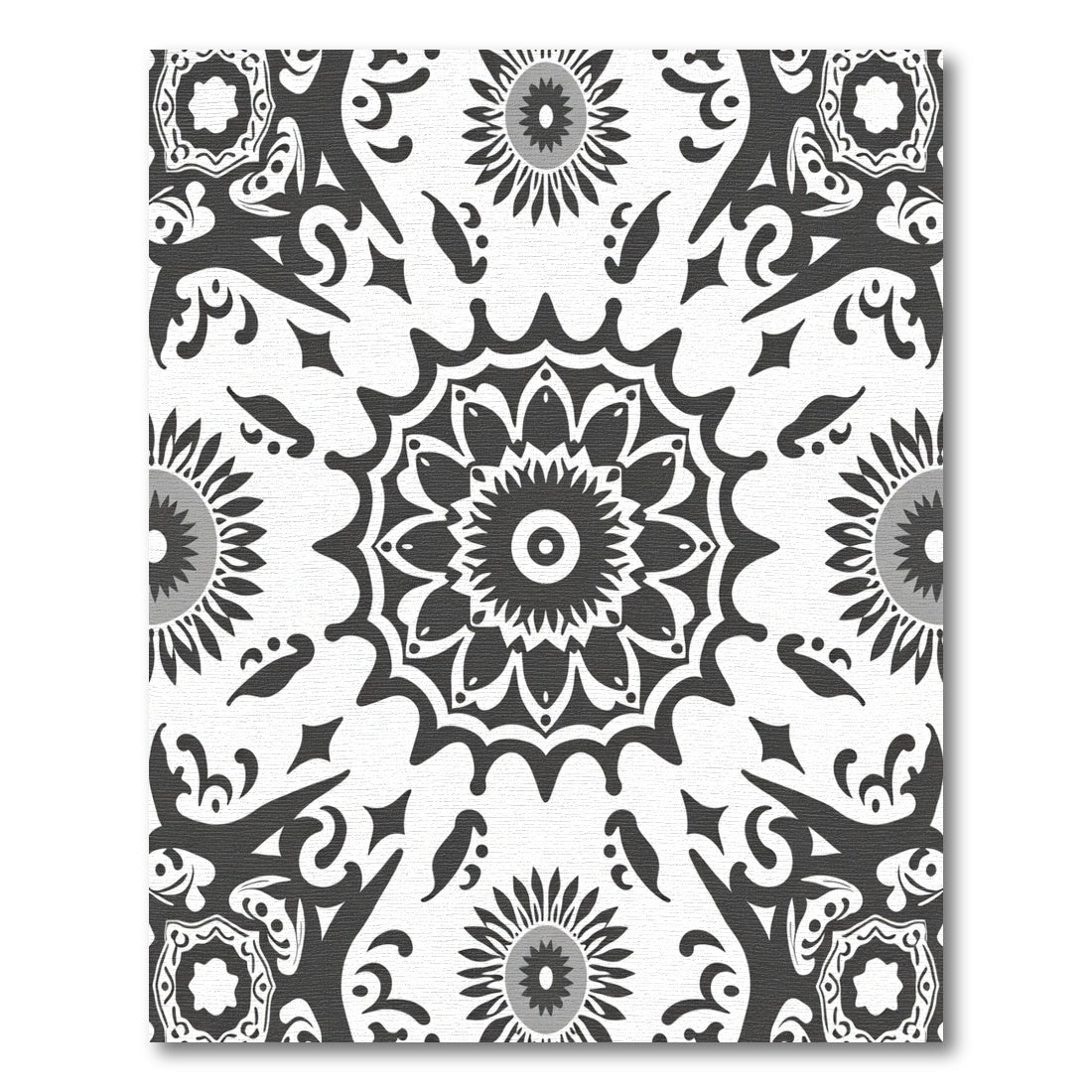 Monochromatic Floral Mandala Art Rug