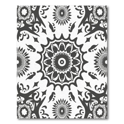 Monochromatic Floral Mandala Art Rug