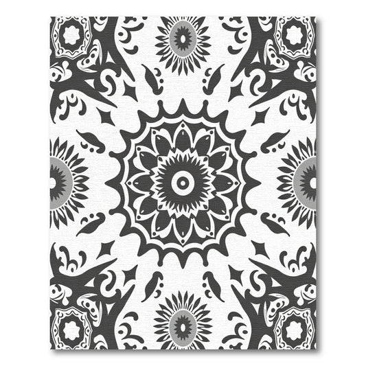 Monochromatic Floral Mandala Art Rug