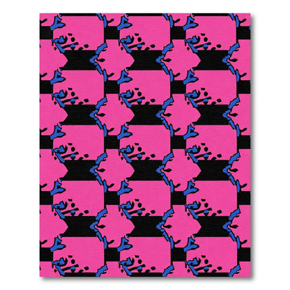 Bold Pink Blue Abstract Square Rug