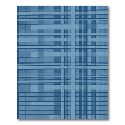 Navy Blue Geometric Plaid Square Rug