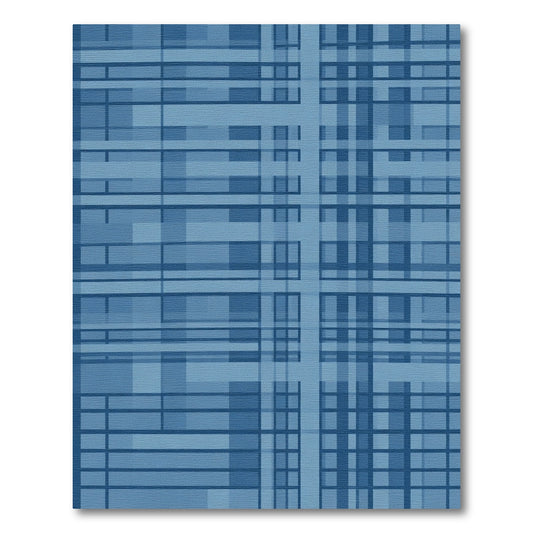 Navy Blue Geometric Plaid Square Rug