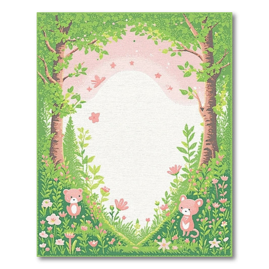 Whimsical Forest Teddy Bears Floral Rug