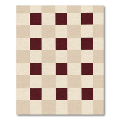 Burgundy Cream Checkered Square Arrangement Rug