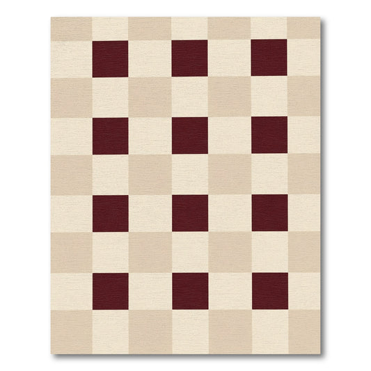 Burgundy Cream Checkered Square Arrangement Rug