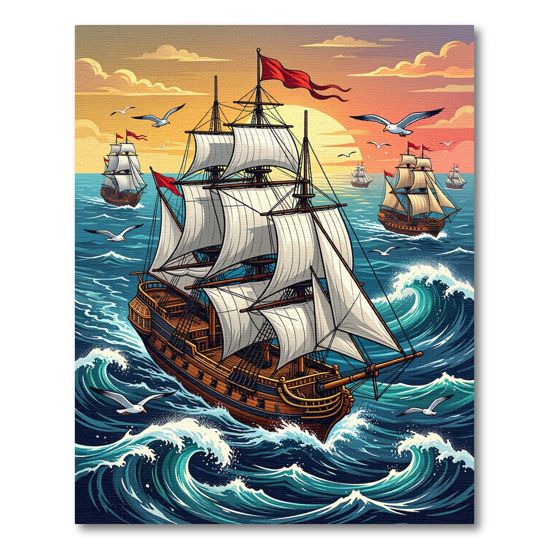 Majestic Galleon Sunset Ocean Voyage Rug