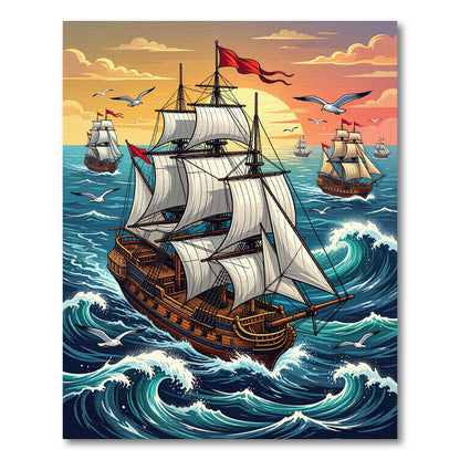 Majestic Galleon Sunset Ocean Voyage Rug