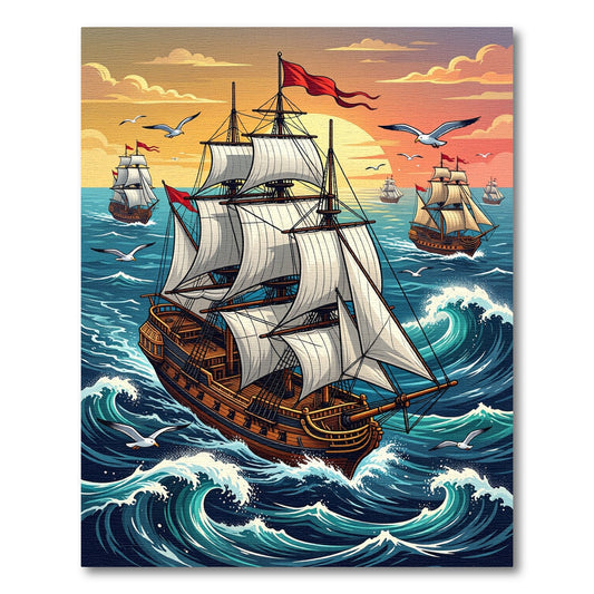 Majestic Galleon Sunset Ocean Voyage Rug