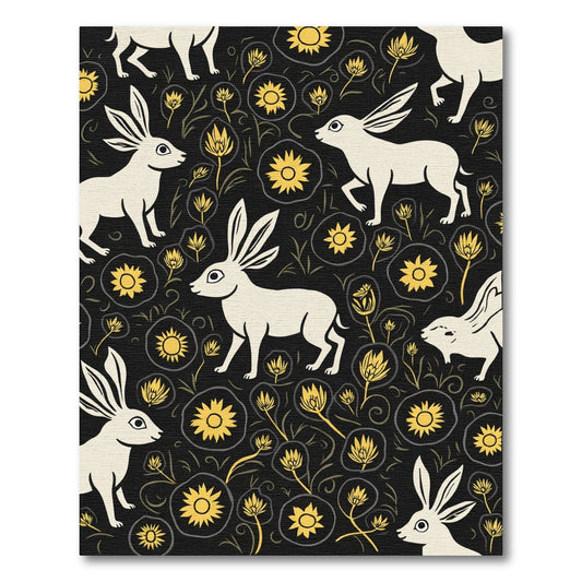 Cream Rabbits Yellow Floral Dark Rug