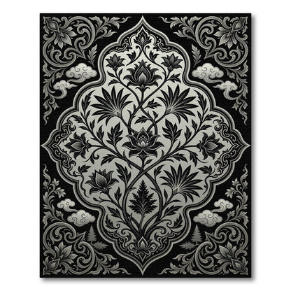 Monochrome Botanical Black Silver Meditation Rug