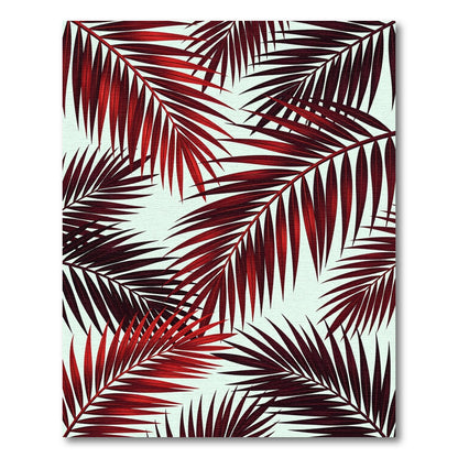 Deep Red Tropical Palm Fronds Rug