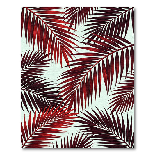 Deep Red Tropical Palm Fronds Rug