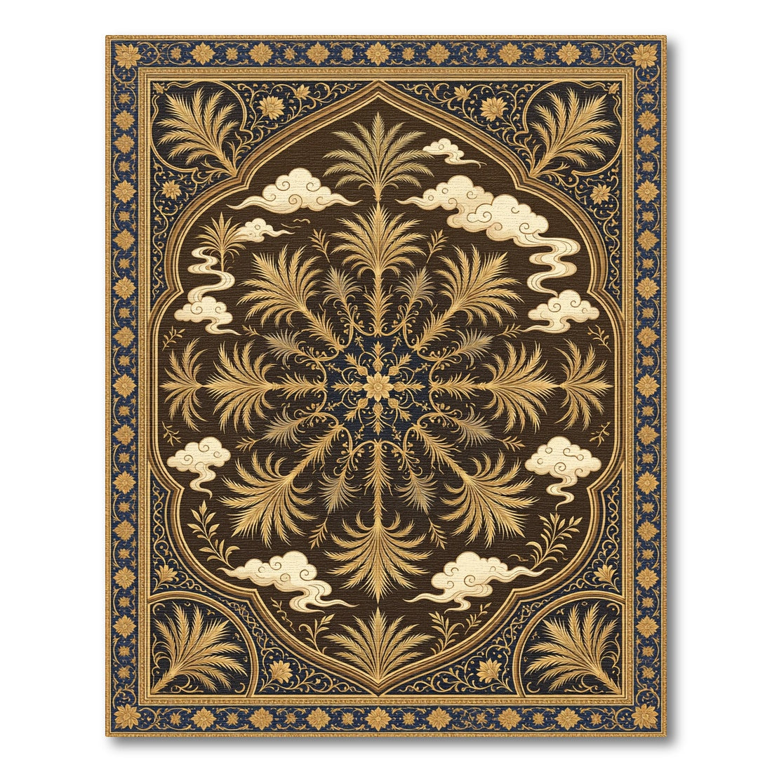 Golden Palm Trees and Clouds Medallion Rug
