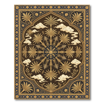 Golden Palm Trees and Clouds Medallion Rug