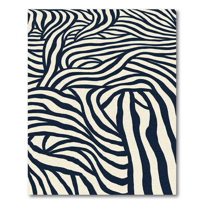 Dark Blue Cream Zebra Stripe Movement Rug