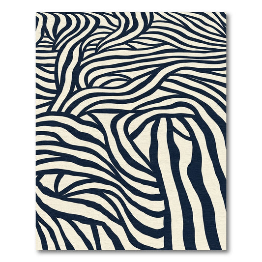 Dark Blue Cream Zebra Stripe Movement Rug