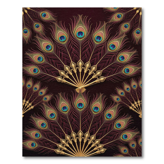 Elegant Golden Peacock Feather Fan Rug