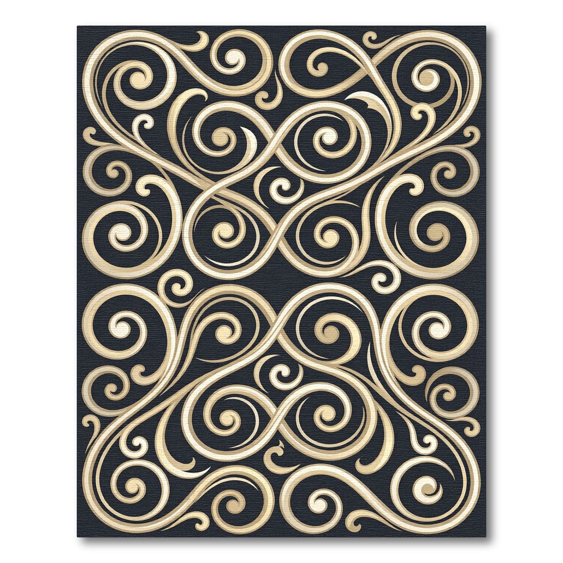 Elegant Gold Baroque Scroll Swirls Rug