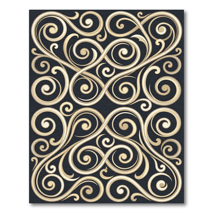 Elegant Gold Baroque Scroll Swirls Rug