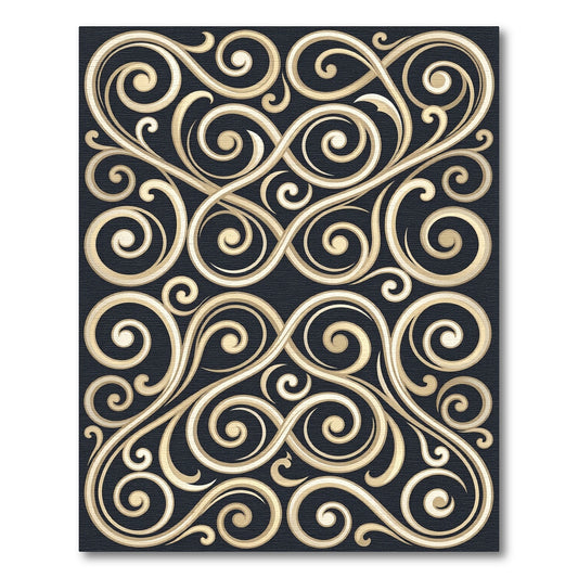 Elegant Gold Baroque Scroll Swirls Rug