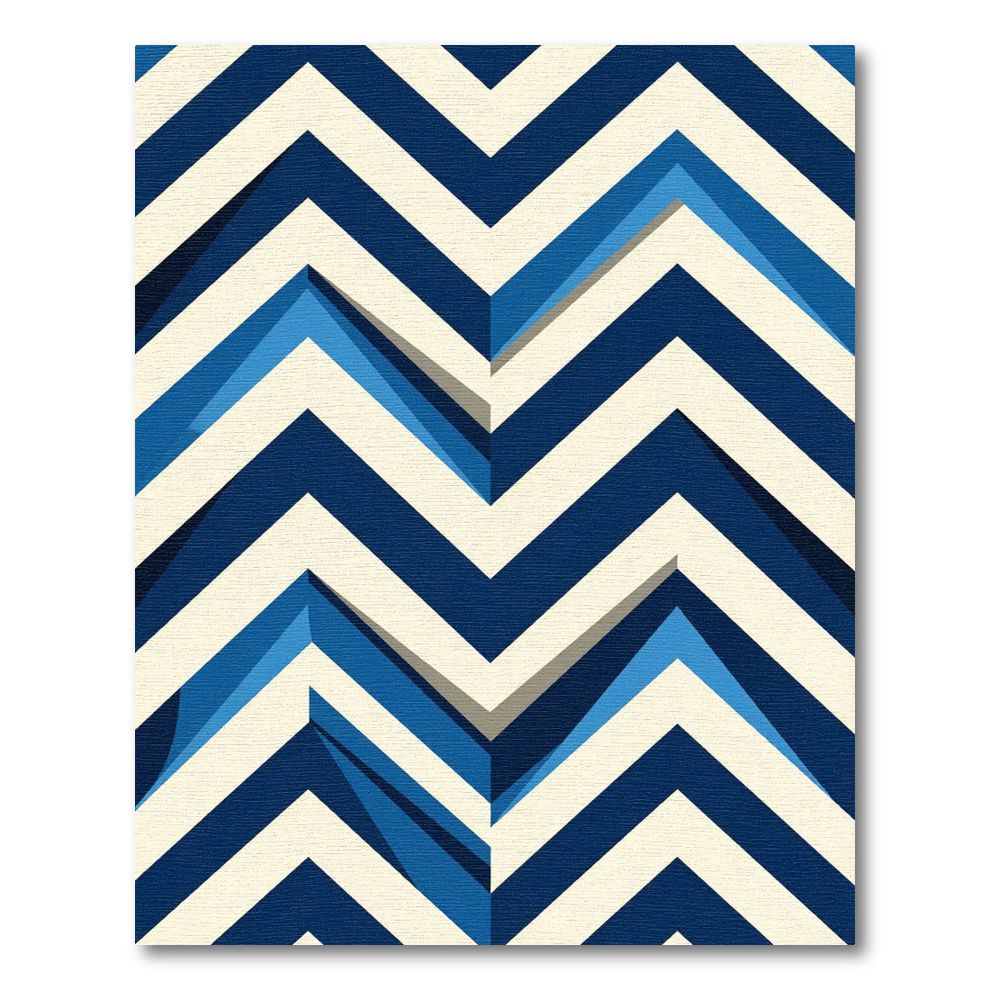 Modern Navy and Cream Chevron Zigzag Rug