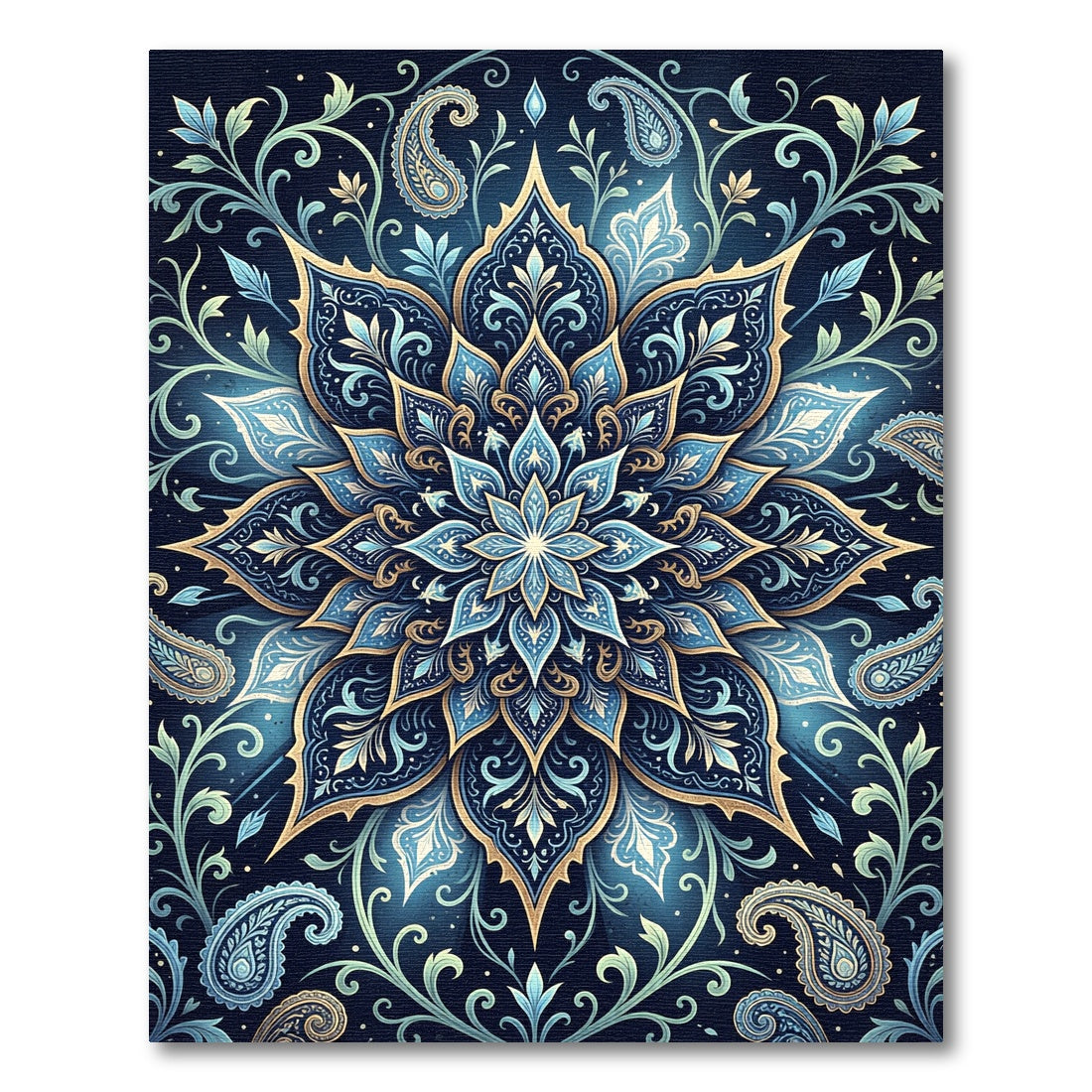 Elegant Indigo Floral Medallion Paisley Rug