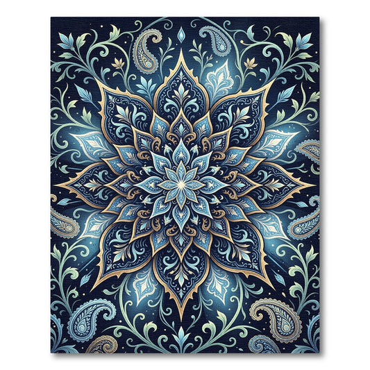 Elegant Indigo Floral Medallion Paisley Rug