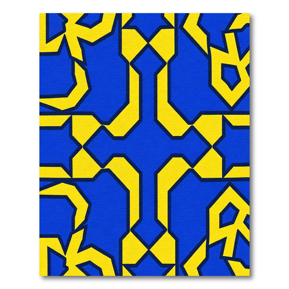Bold Blue Yellow Geometric Interlocking Rug