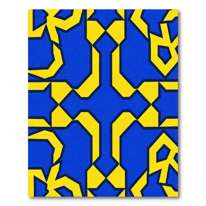 Bold Blue Yellow Geometric Interlocking Rug