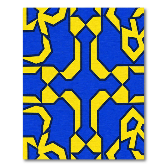 Bold Blue Yellow Geometric Interlocking Rug