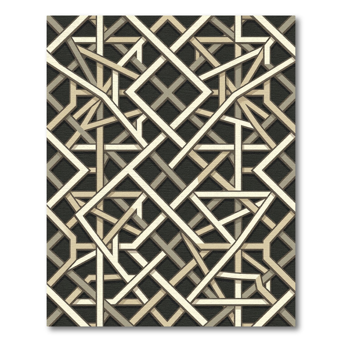 Modern Geometric Interlocking Beige Lattice Rug
