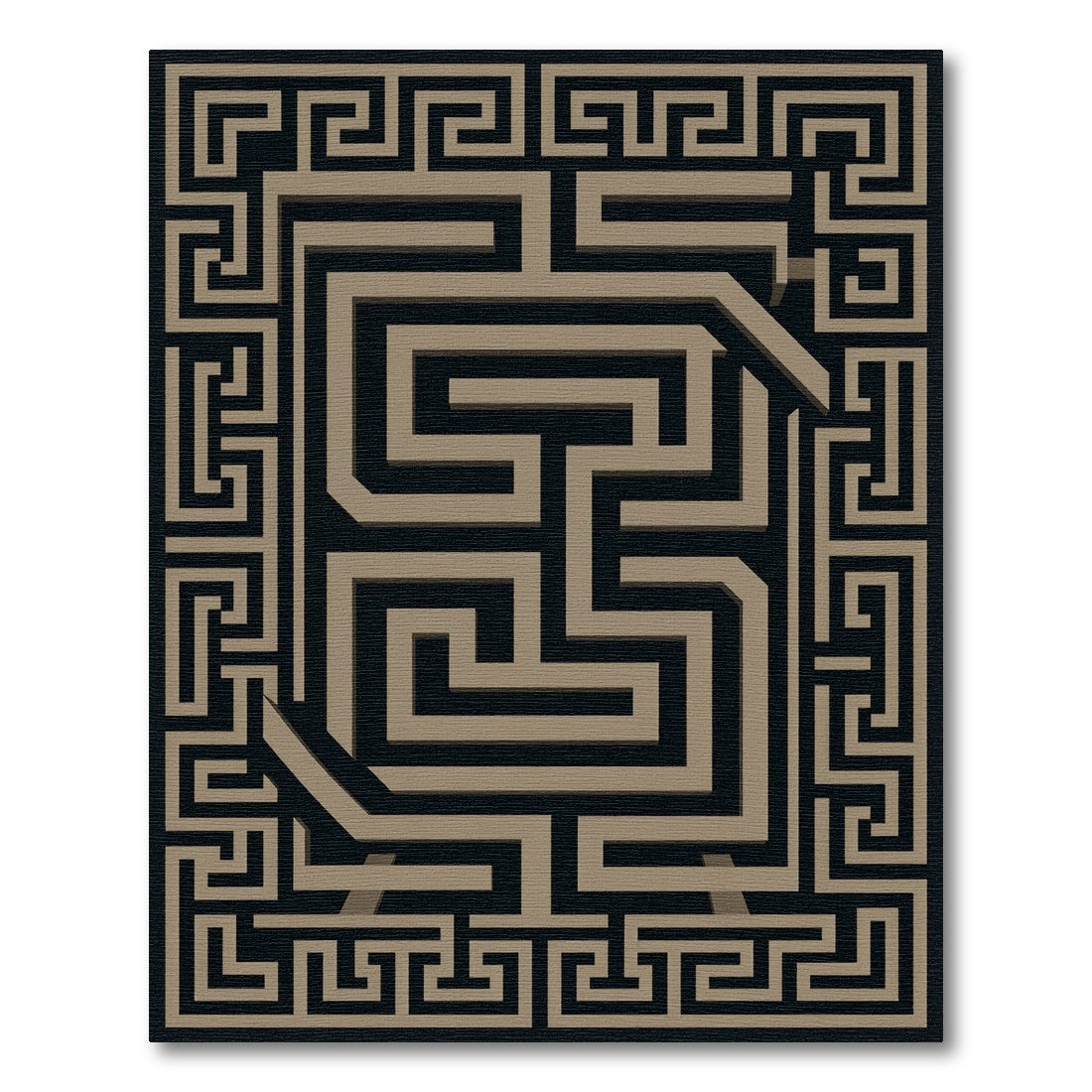 Black Gold Maze Illusion Rug