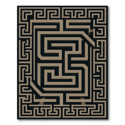Black Gold Maze Illusion Rug