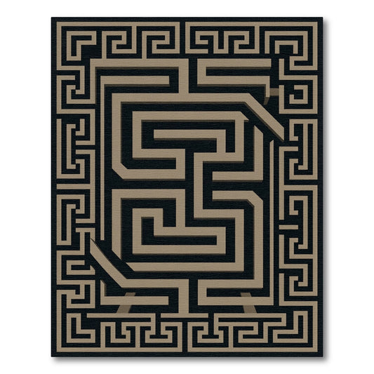 Black Gold Maze Illusion Rug