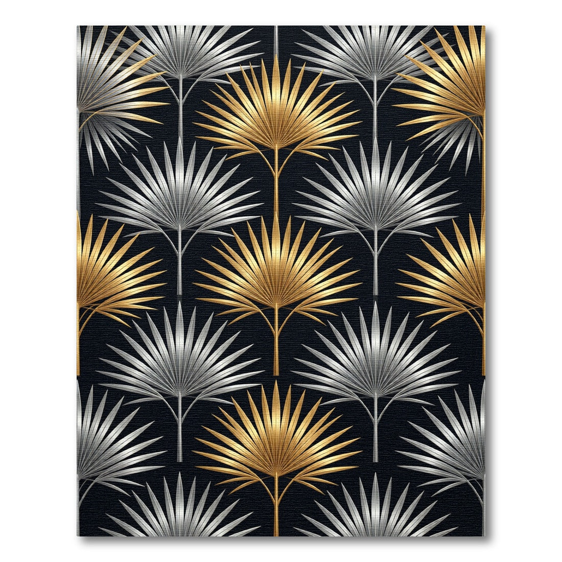 Vibrant Gold Silver Palm Frond Rug