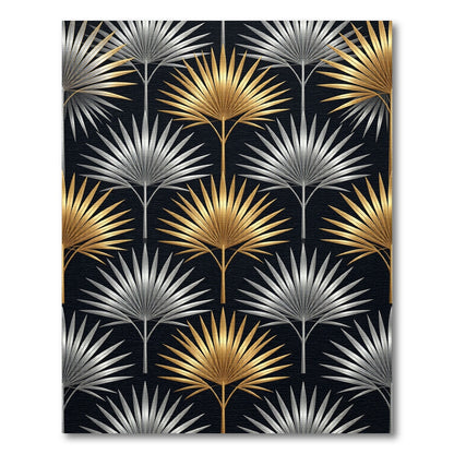 Vibrant Gold Silver Palm Frond Rug