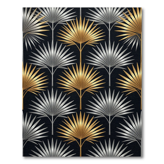 Vibrant Gold Silver Palm Frond Rug
