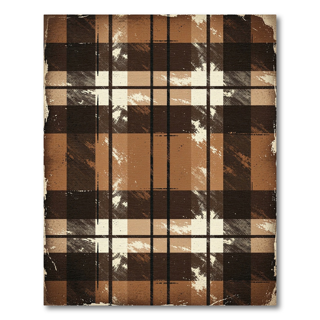 Distressed Earth Tone Plaid Check Rug
