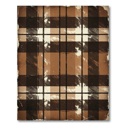 Distressed Earth Tone Plaid Check Rug