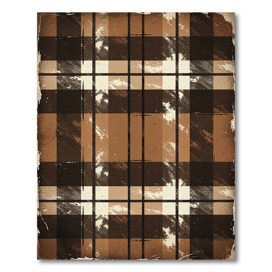 Distressed Earth Tone Plaid Check Rug