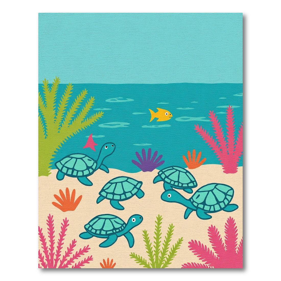 Whimsical Teal Sea Turtles Underwater Scene Rug