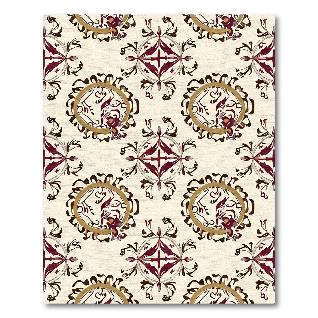 Rich Burgundy and Gold Oval Medallions Rug