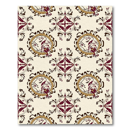 Rich Burgundy and Gold Oval Medallions Rug