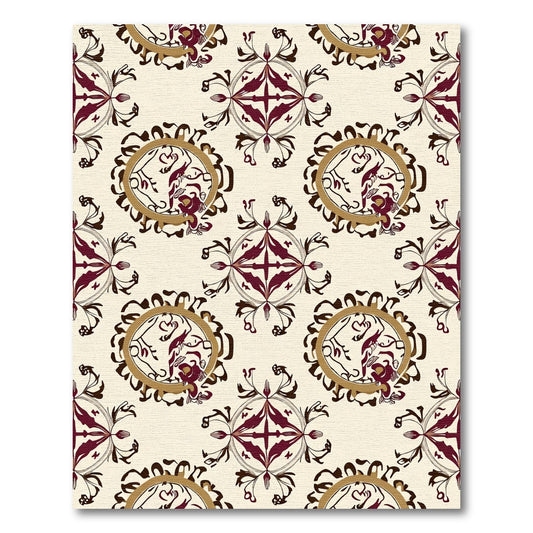 Rich Burgundy and Gold Oval Medallions Rug