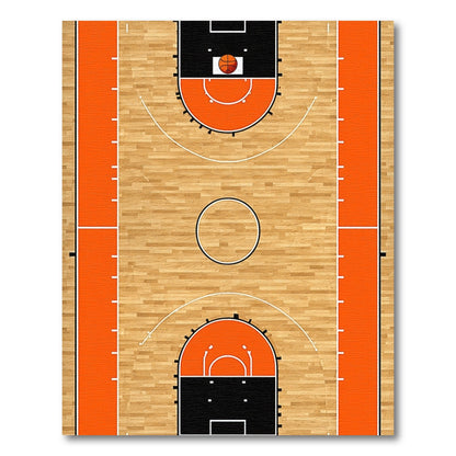 Basketball Court Hardwood Orange Rim Rug